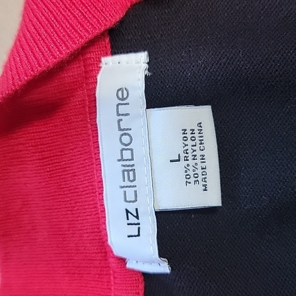 Liz Claiborn Red/Black/Crème Open Cardigan Sweater with Tie Waist size L - Picture 11 of 11